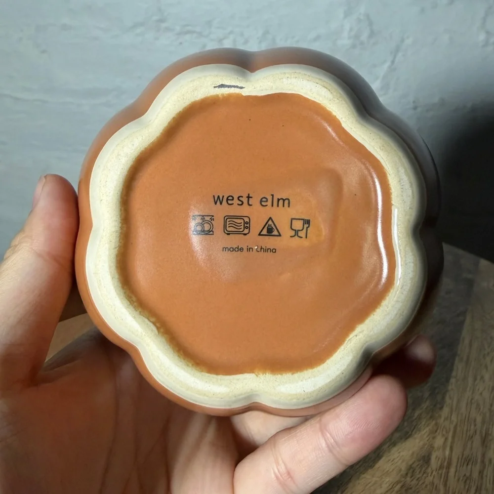 West Elm Pumpkin Shaped Ceramic Mugs - Set of 2, Brown